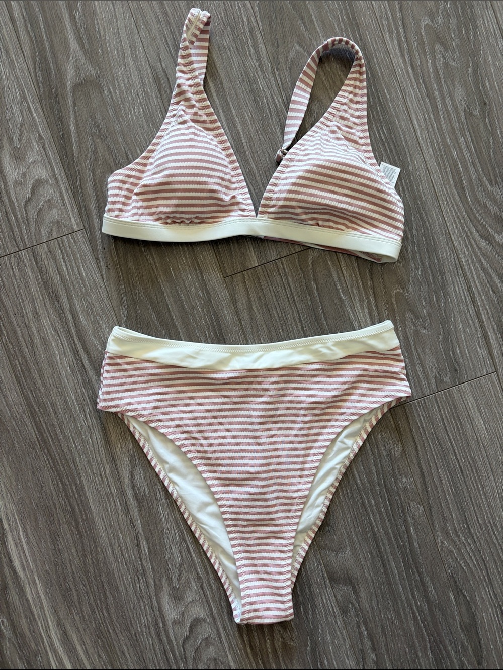 Cupshe Striped Pink and White Bikini Set - new with tags